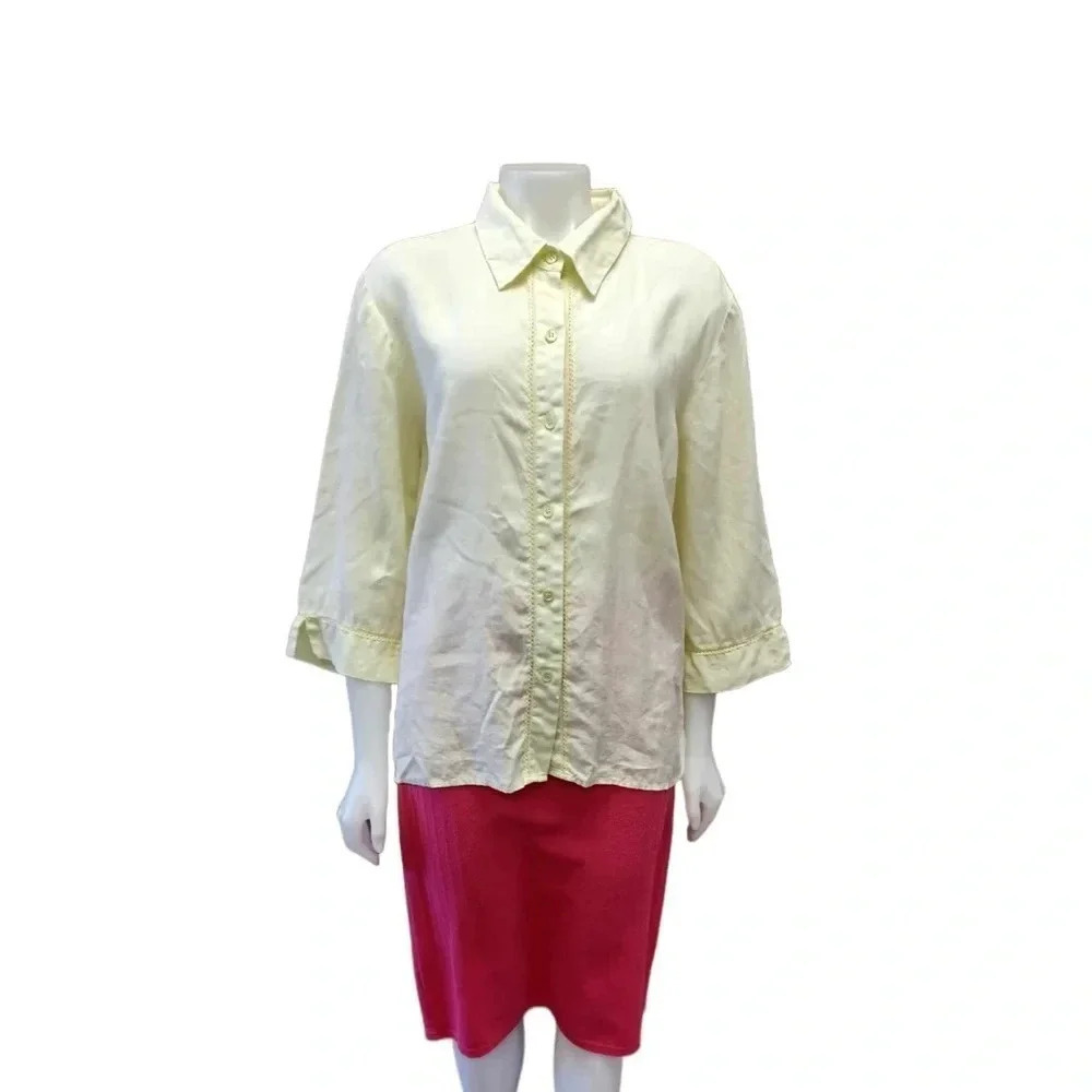 Emma James 100% Linen Pale Yellow Button Down Blouse Top Size 20W